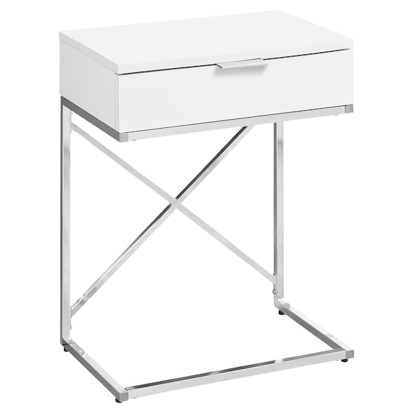 Accent Table - 24"H / Glossy White / Chrome Metal